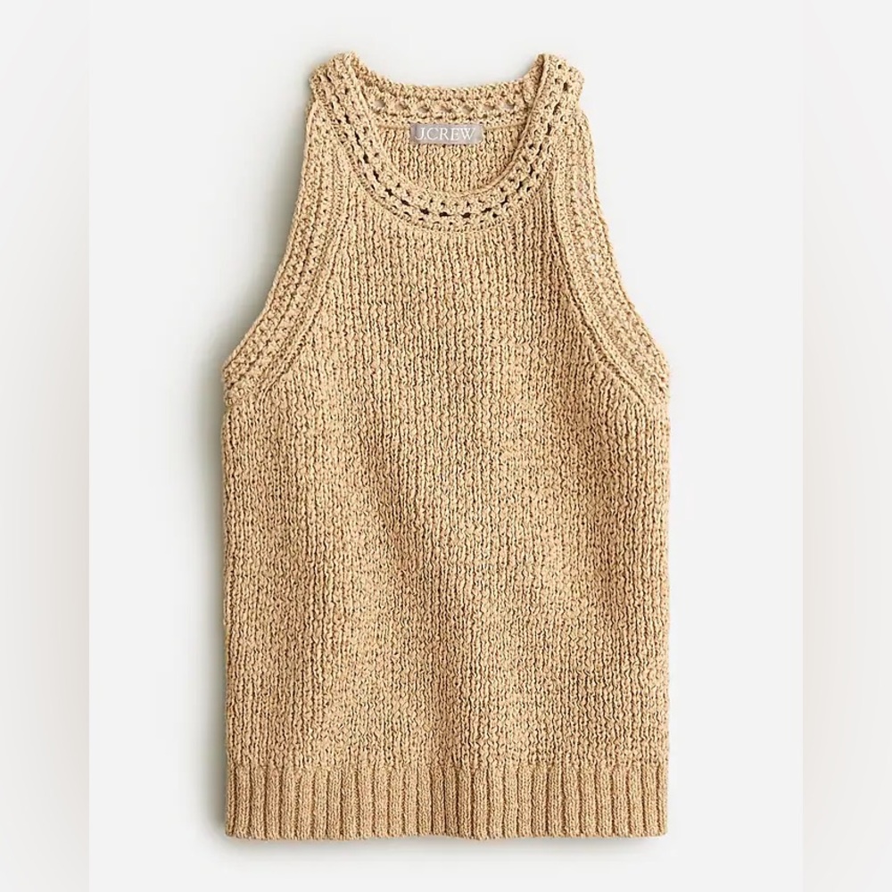 J Crew High Neck Textured Pointelle Sweater Tank Top Tan Size L